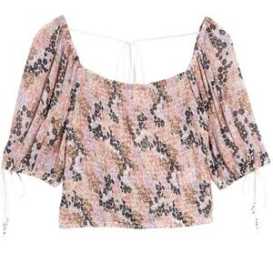 Free People Smocked Puff Sleeve Crop Top - Size Small, NWT